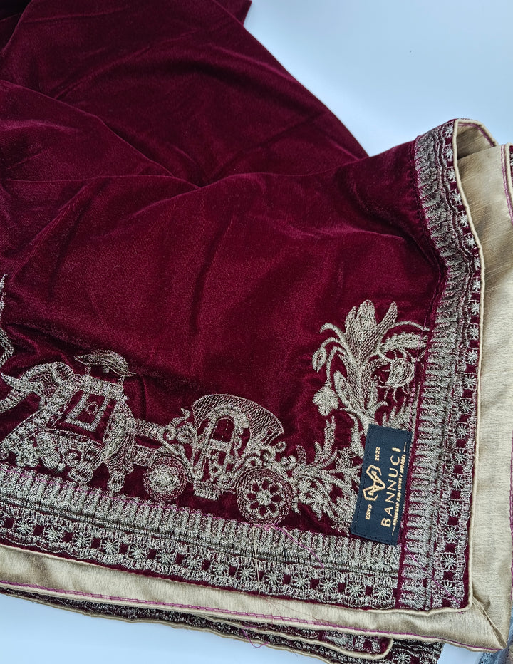 Premium Quality Maroon Embroidered Velvet Shawl