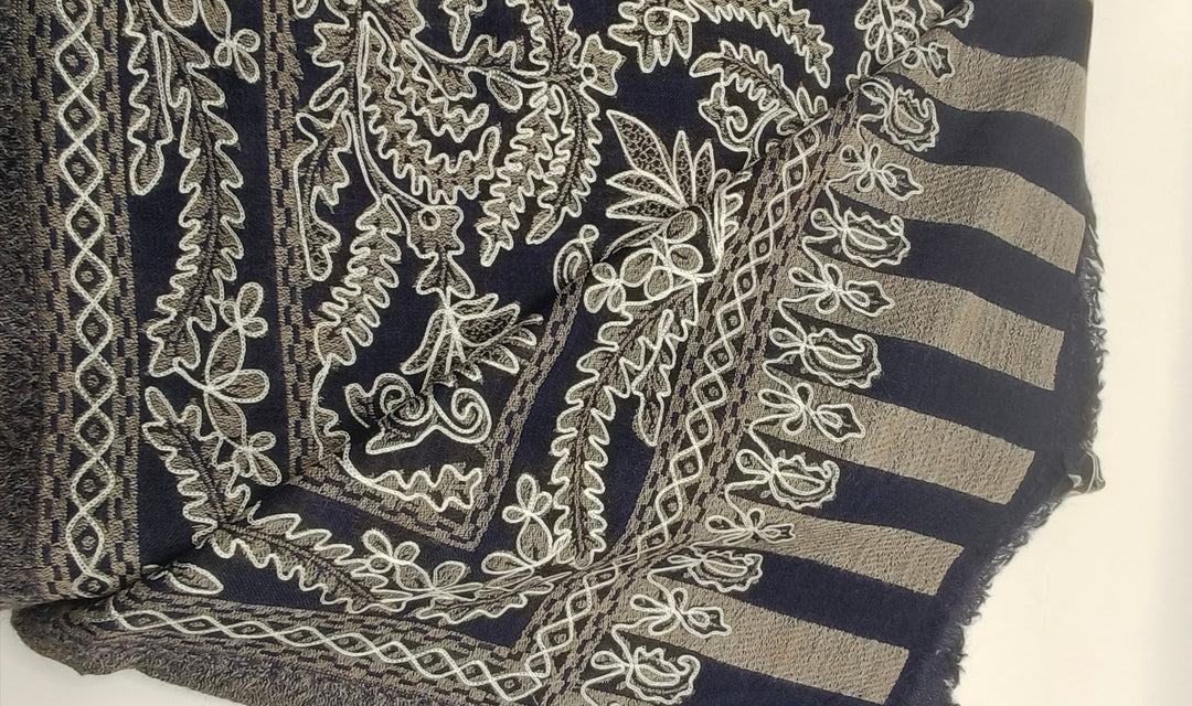 Premium Quality Black Embroidered Pashmina Cashmere Shawl