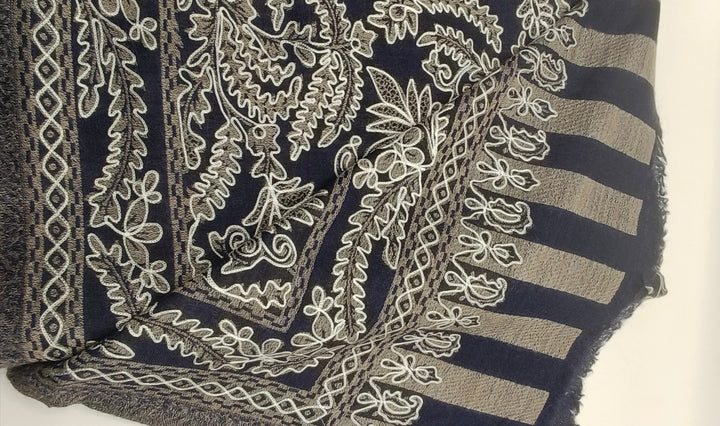 Premium Quality Black Embroidered Pashmina Cashmere Shawl