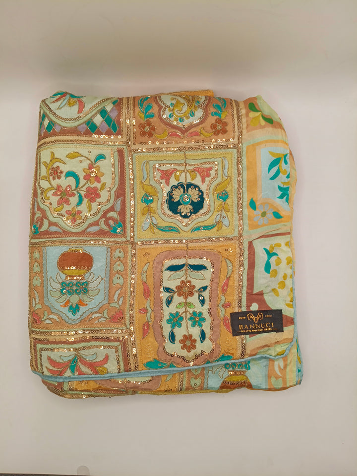 Mehsuri Silk With Hand Embroidery Multi Color Shawl