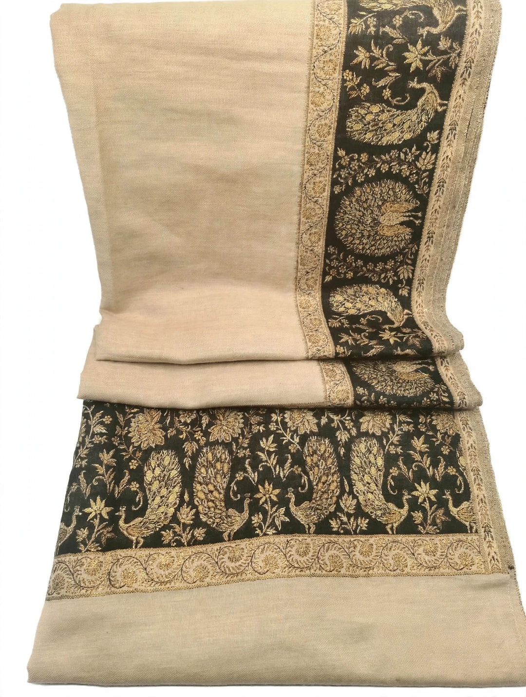 Premium Pashmina Shawl With Four Sided Black And Gold Woven Border