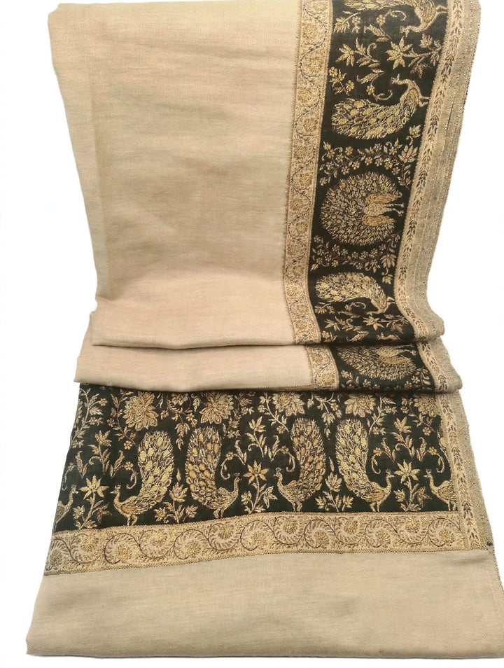 Premium Pashmina Shawl With Four Sided Black And Gold Woven Border