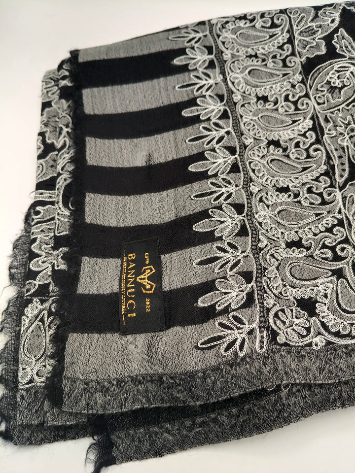 Premium Quality Black Embroidered Kani Pashmina Cashmere Shawl