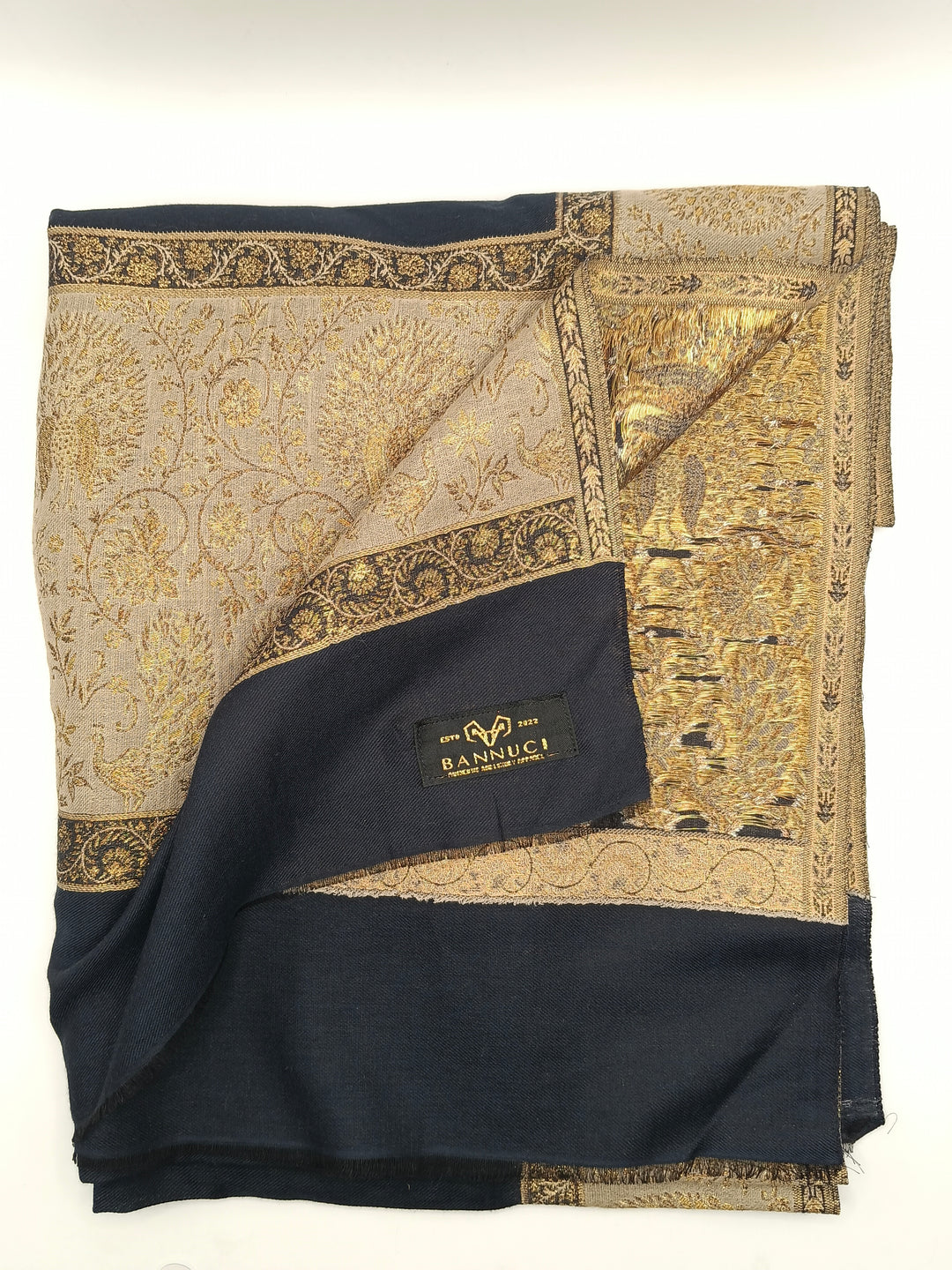Premium Pashmina Shawl With Four Sided Golden Zarri Woven Border