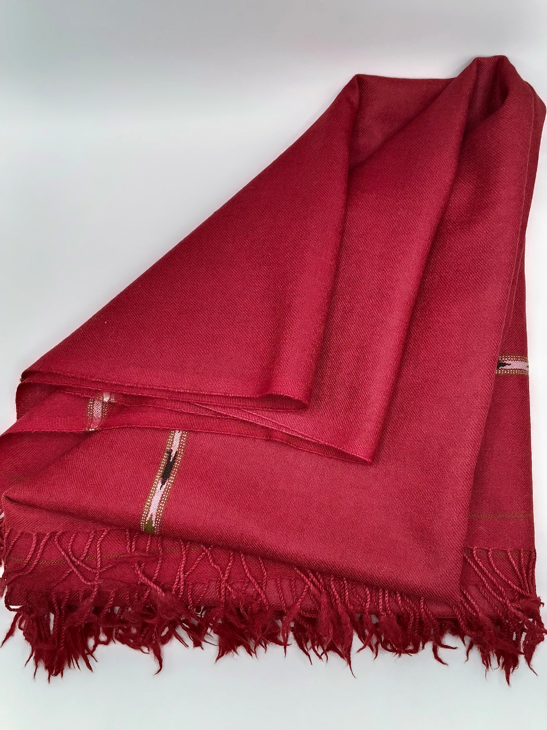 Premium Quality Striped Single 72 Fiber Maroon Woolen Shawl