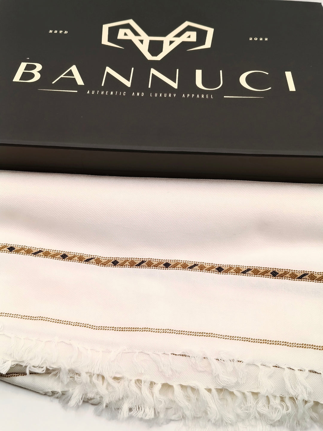 Premium Quality Striped Light Weight White Woolen Shawl