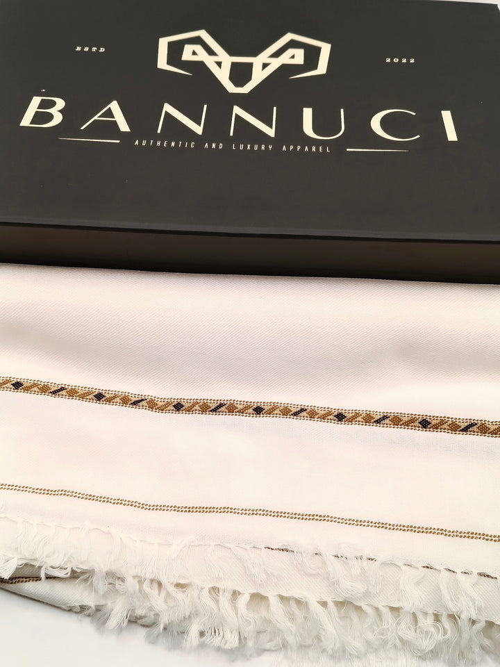 Premium Quality Striped Light Weight White Woolen Shawl
