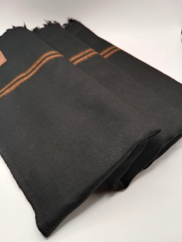 Premium Quality 2 Lines Striped Double Fiber 72 Black Woolen Shawl