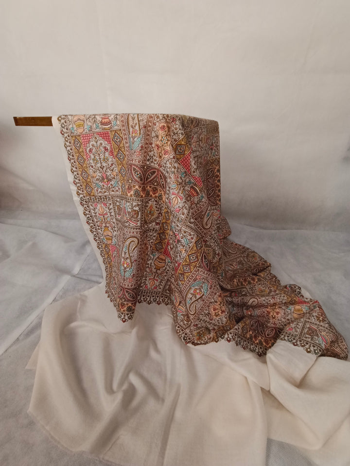 Premium Quality Extremely Soft Hand Embriodered Sozni Sui Jama Pashmina Shawl