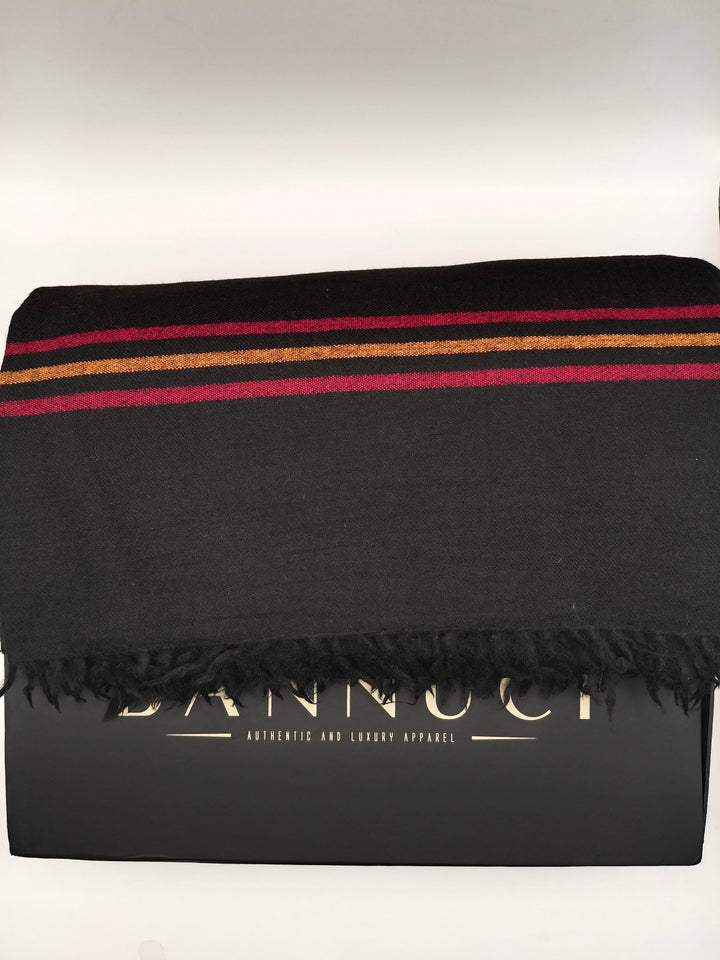 Premium Quality Multi Color Striped Double Fiber 72 Black Woolen Shawl