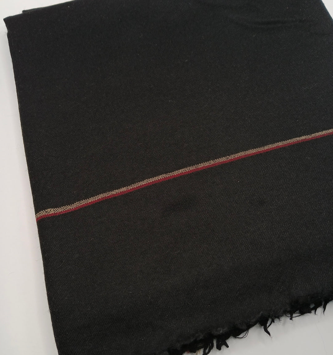 Premium Quality Striped Single Fiber Black Woolen Shawl