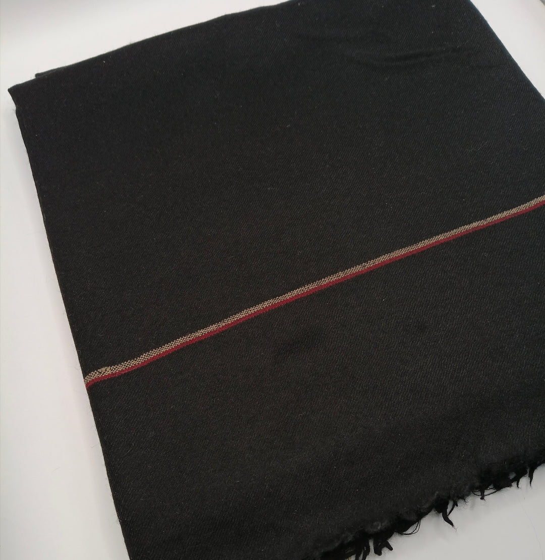 Premium Quality Striped Single Fiber Black Woolen Shawl