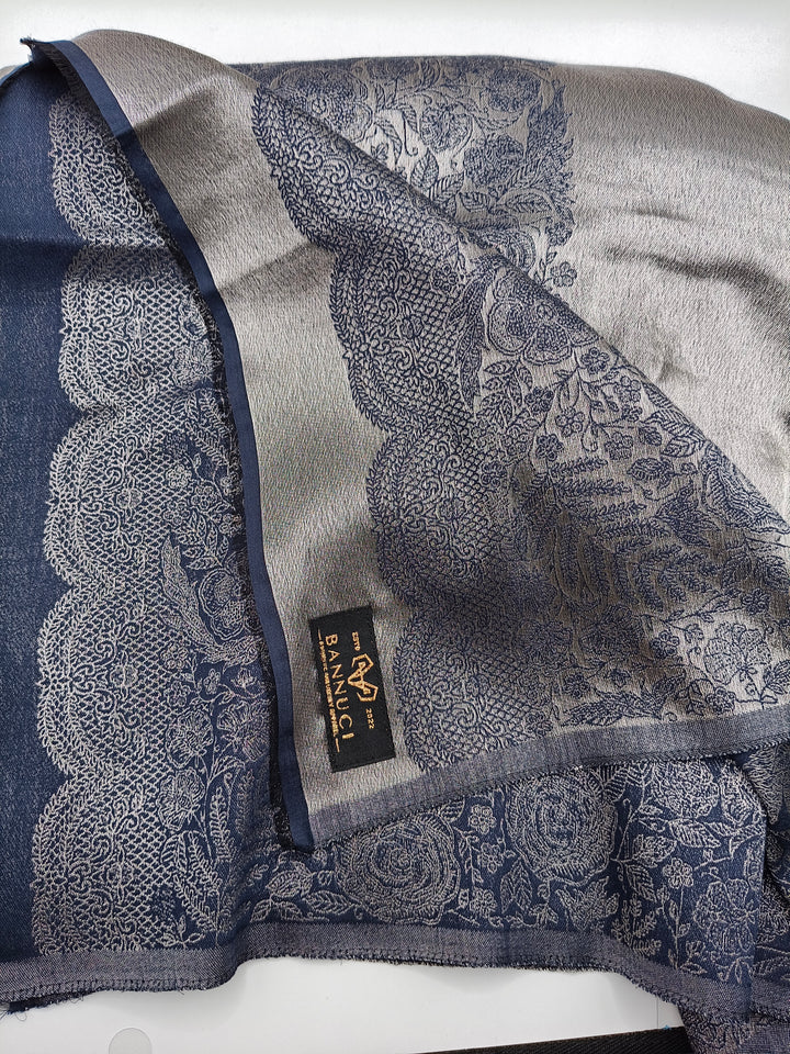 Premium Quality Blue Silver Reversible Moonlight Kani Pashmina Cashmere Shawl