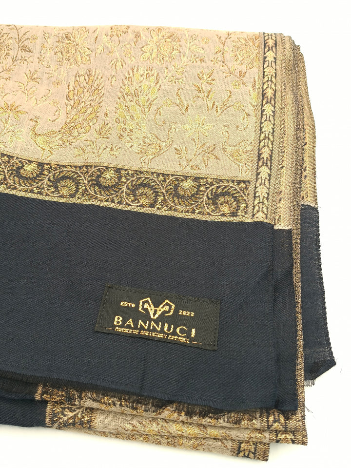 Premium Pashmina Shawl With Four Sided Golden Zarri Woven Border