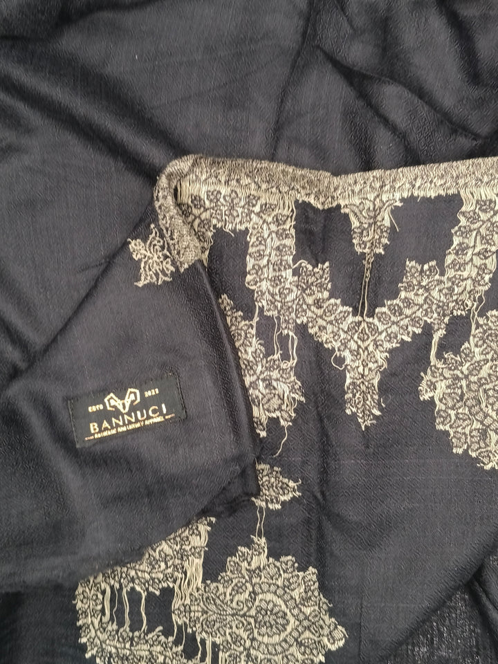 Premium Black Woven Kani Pashmina Cashmere Scarf 2