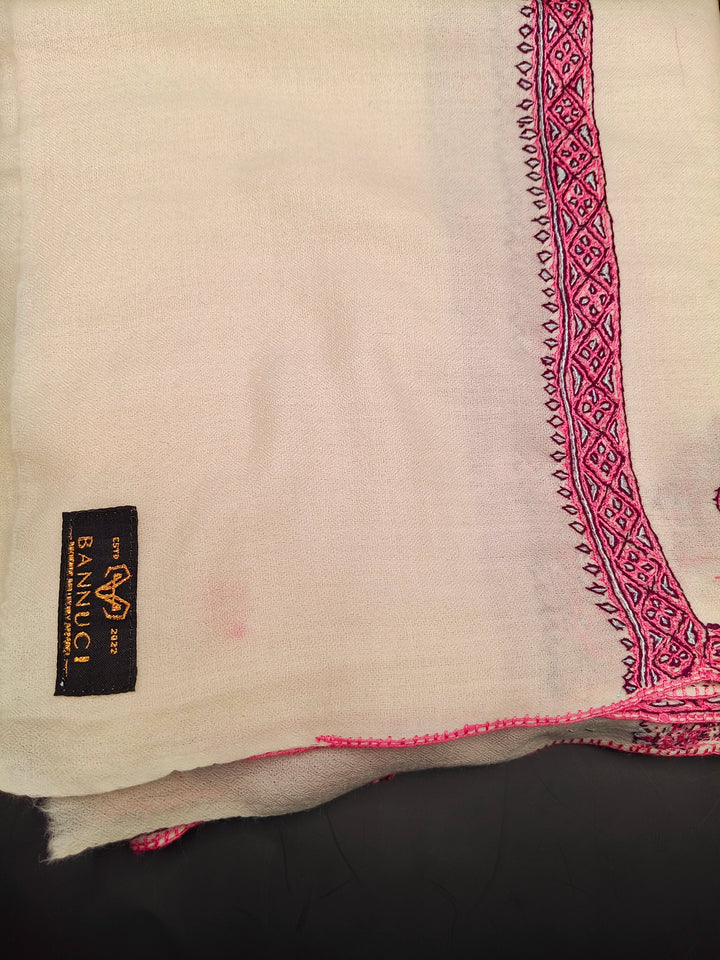Hand Embroidered Extremely Soft Original Toosh Shawl With Border And 4 Kunj Motifs