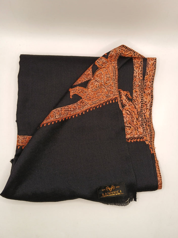 Hand Embroidered Extremely Soft Original Toosh Shawl With Border And 4 Kunj Motifs