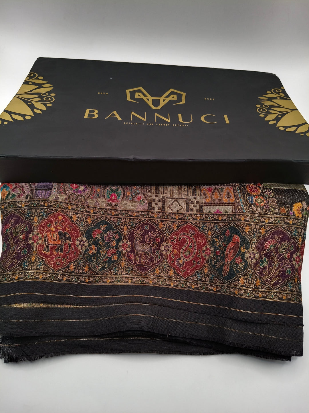 Premium Quality Black Mix Multi Color kani Silk Pashmina  Shawl