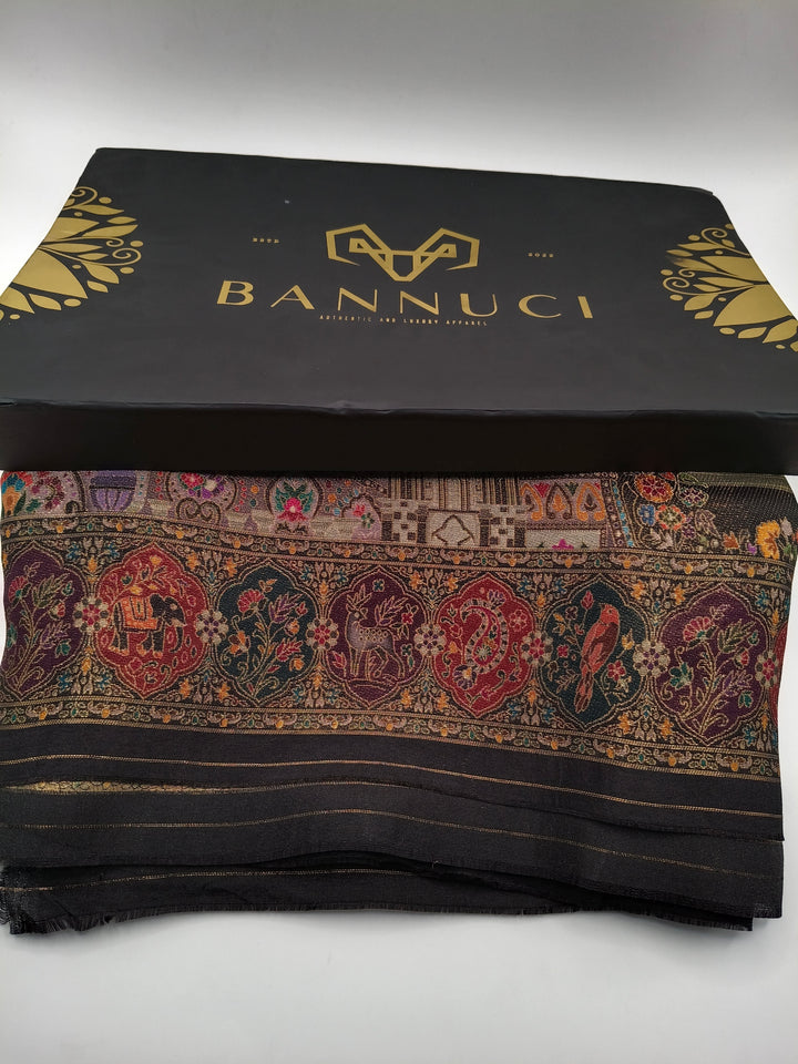 Premium Quality Black Mix Multi Color kani Silk Pashmina  Shawl