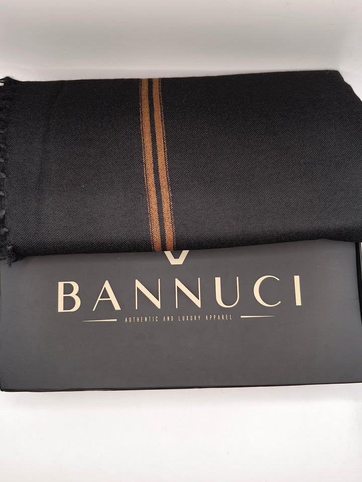 Premium Quality 2 Lines Striped Double Fiber 72 Black Woolen Shawl
