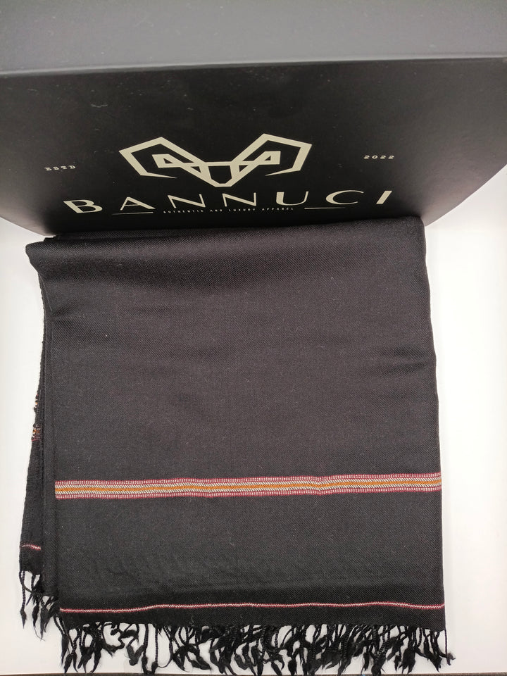Premium Quality Striped Double Fiber 72 Black Woolen Shawl