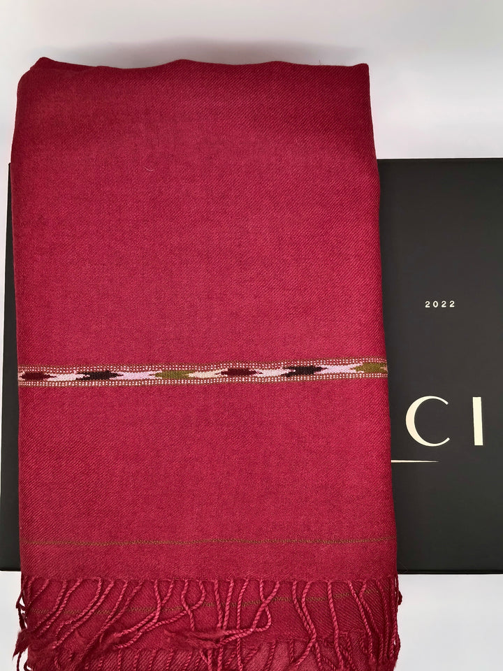 Premium Quality Striped Single 72 Fiber Maroon Woolen Shawl
