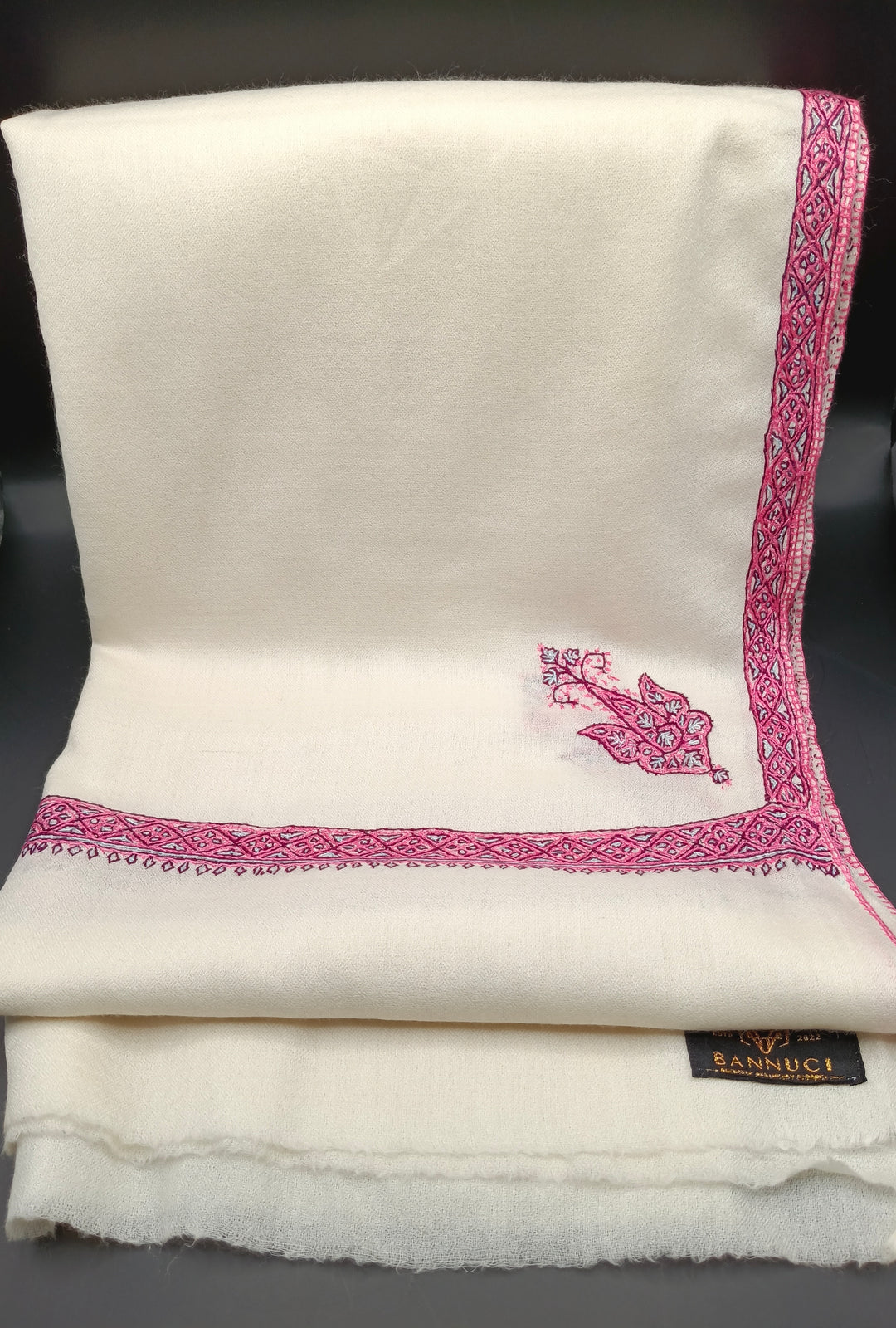 Hand Embroidered Extremely Soft Original Toosh Shawl With Border And 4 Kunj Motifs