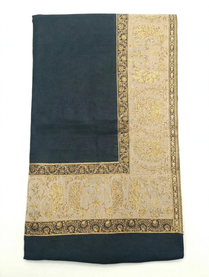 Premium Pashmina Shawl With Four Sided Golden Zarri Woven Border
