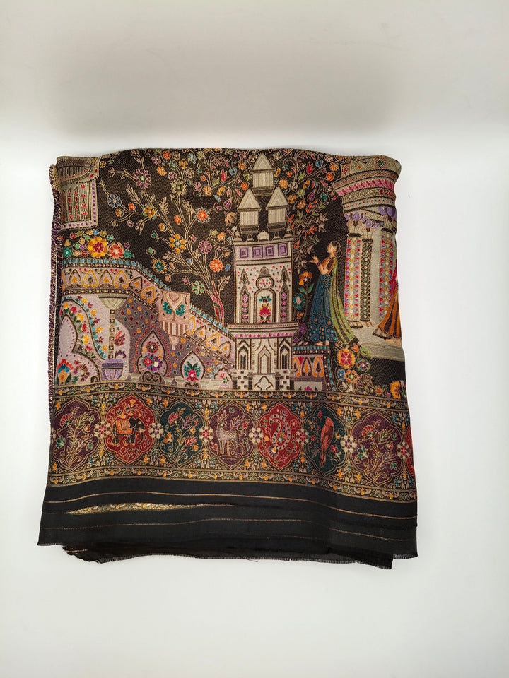 Premium Quality Black Mix Multi Color kani Silk Pashmina  Shawl