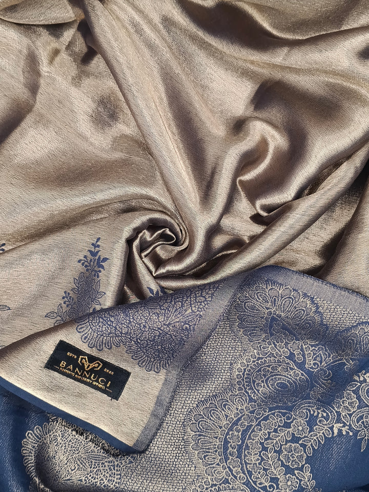 Premium Quality Blue Silver Reversible Moonlight Kani Pashmina Cashmere Shawl