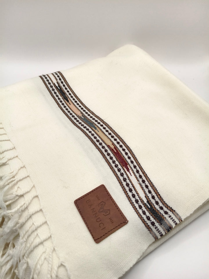 Supreme Quality Off White Pure Angora Rabbit Striped Woolen Shawl