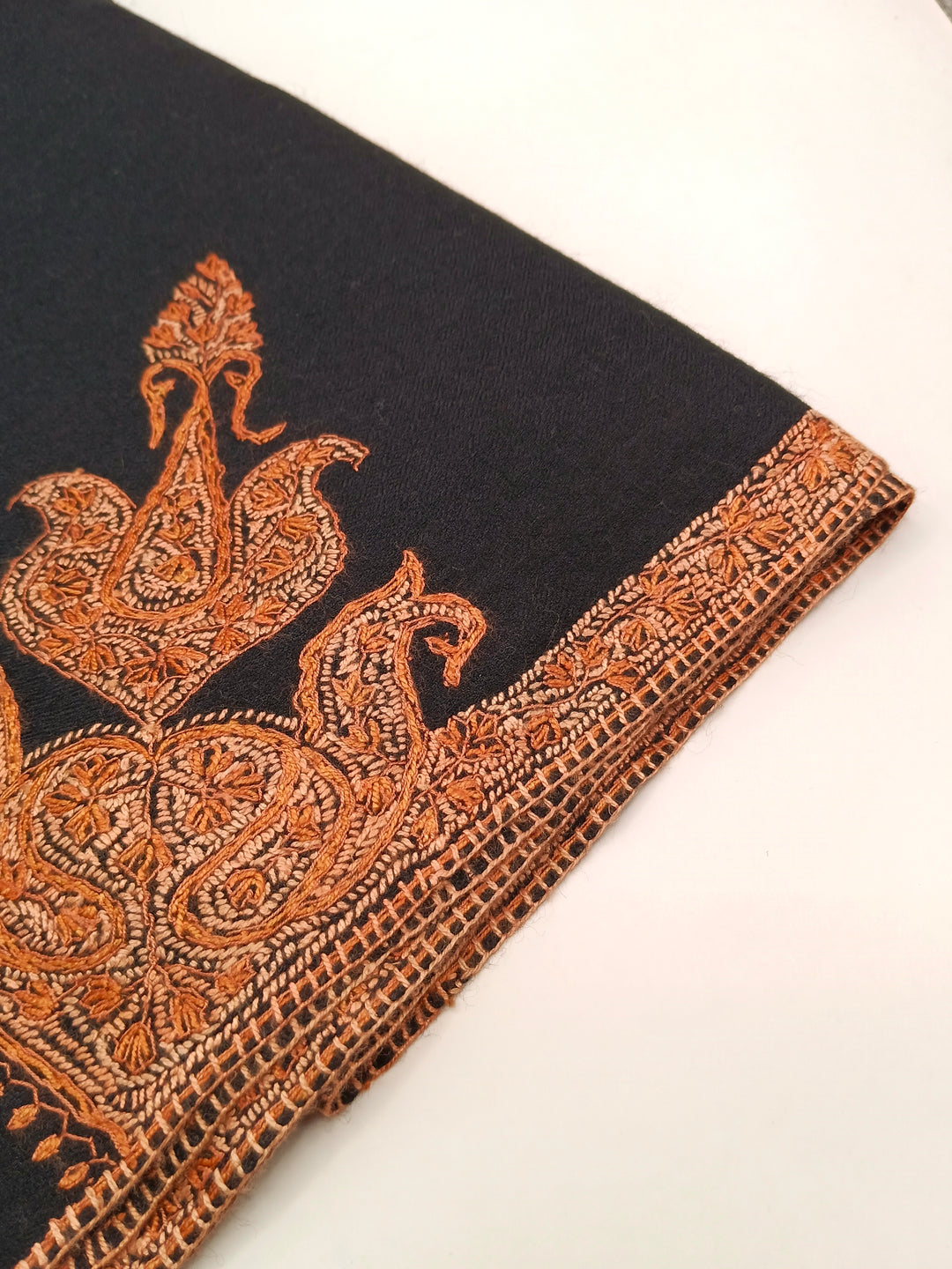 Hand Embroidered Extremely Soft Original Toosh Shawl With Border And 4 Kunj Motifs