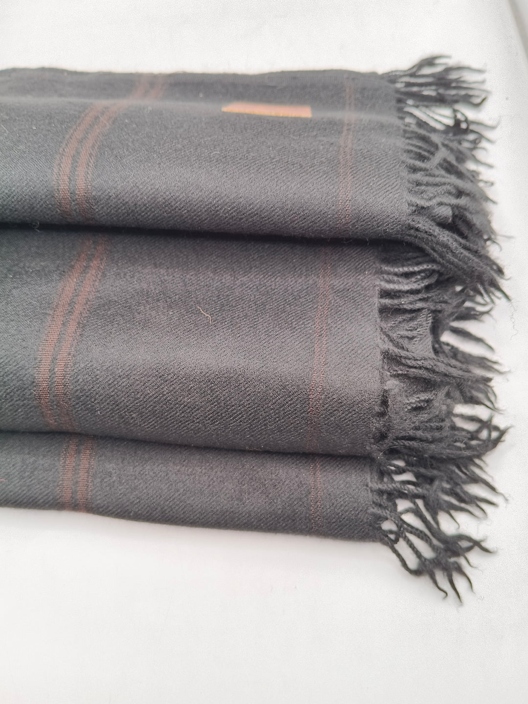 Premium Quality Light Color Striped Double Fiber 72 Black Woolen Shawl