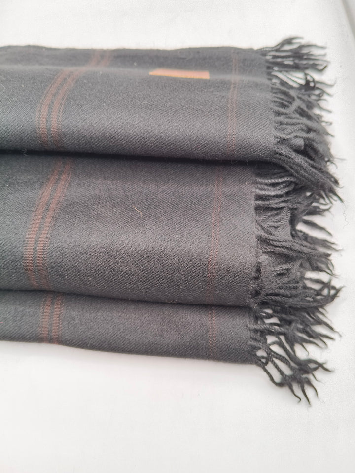 Premium Quality Light Color Striped Double Fiber 72 Black Woolen Shawl