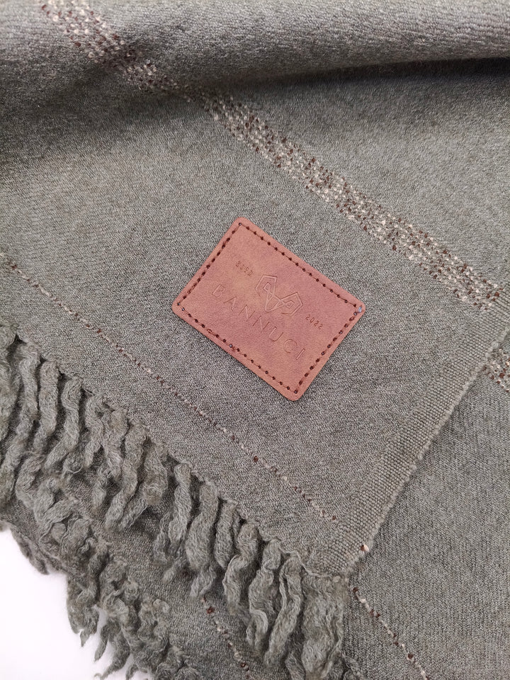 Supreme Quality Gray Pure Angora Rabbit Striped Woolen Shawl