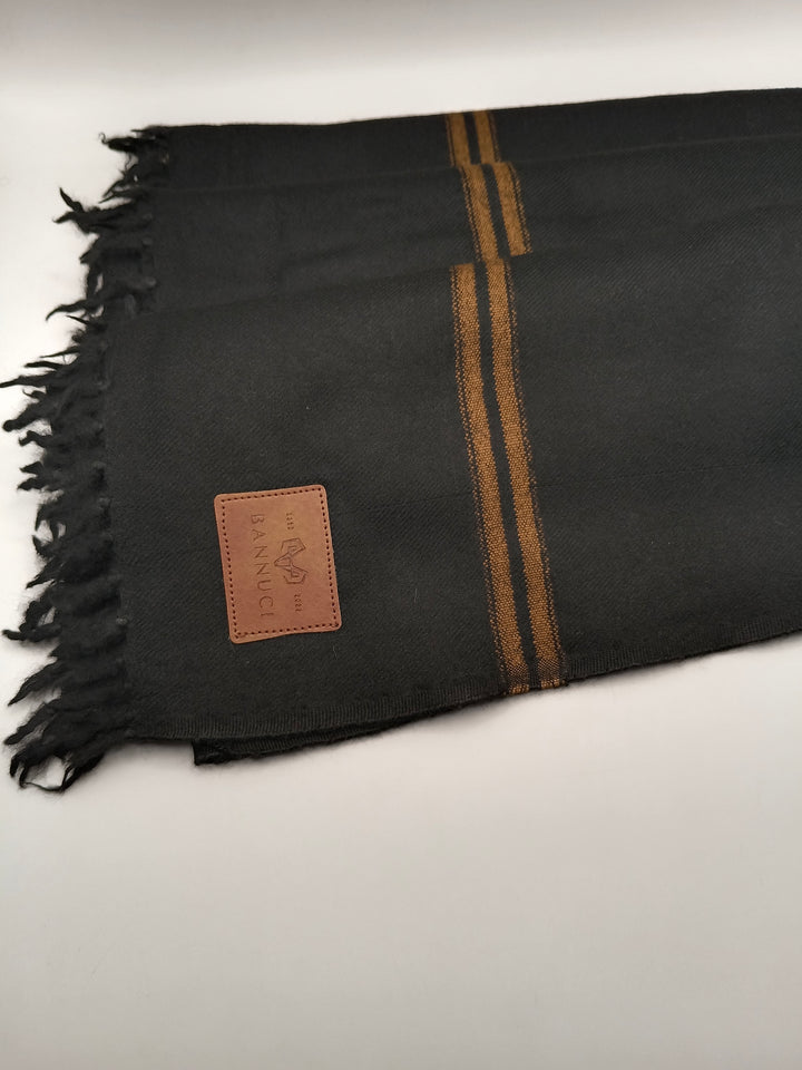 Premium Quality 2 Lines Striped Double Fiber 72 Black Woolen Shawl