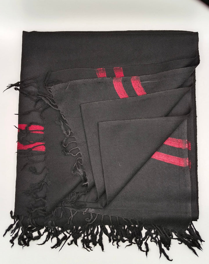Premium Quality Single Fiber Black 72 Grade Striped Pure Woolen Shawl