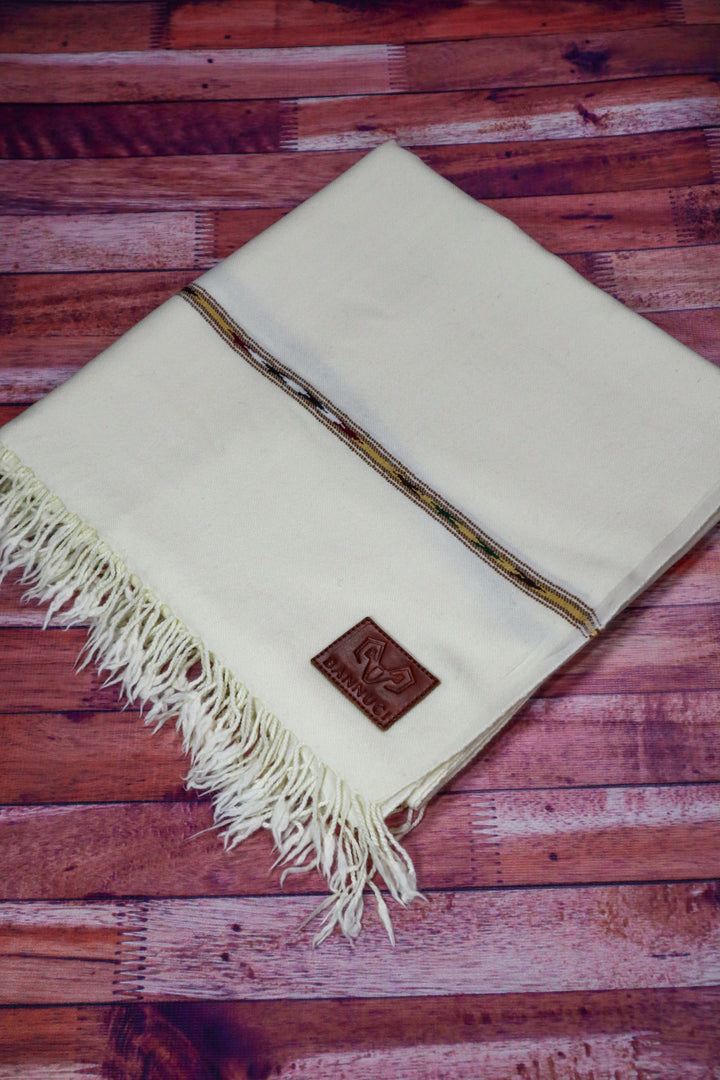 Premium Quality Mix Colored Stripe Off White Pure Woolen Shawl by BANNUCI