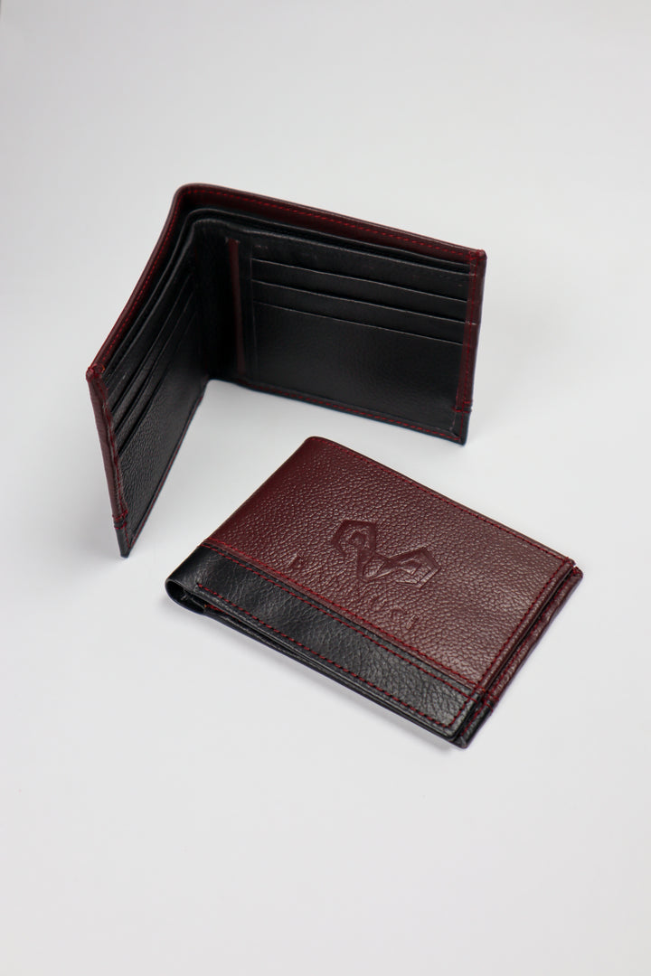 Bifold Brown Leather Wallet with Red Stripe