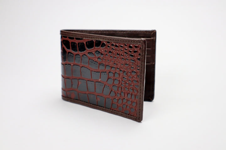 Bifold Crocodile Skin Themed Leather Wallet