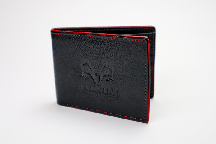 Bifold Leather Wallet with Red Borders