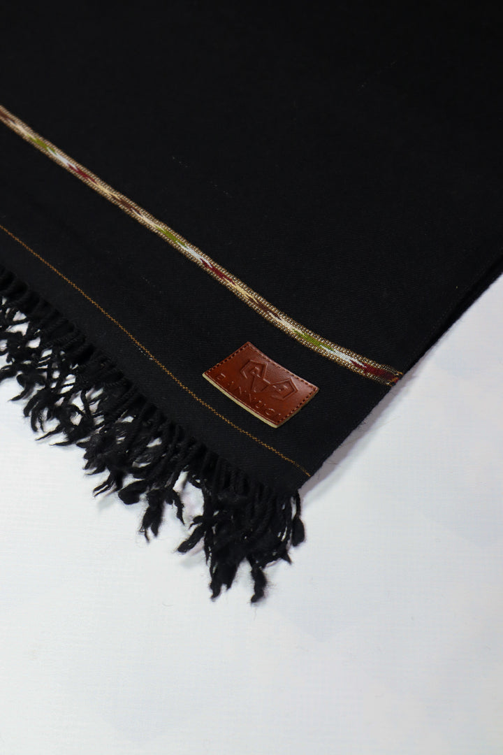 Premium Quality Single Fiber Black Striped Pure Woolen Shawl by Bannuci