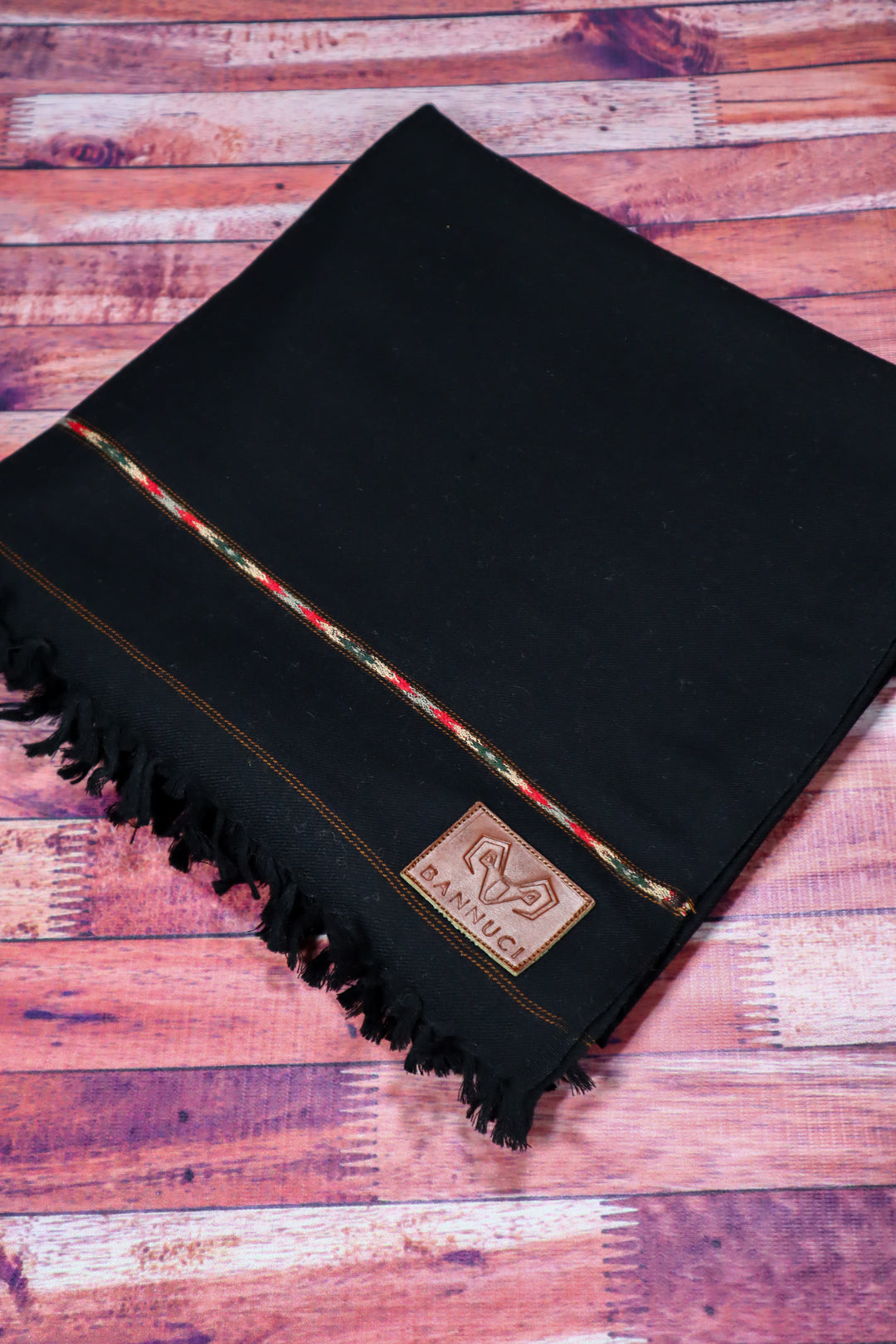 Premium Quality Striped Jet Black Pure Woolen Shawl by Bannuci