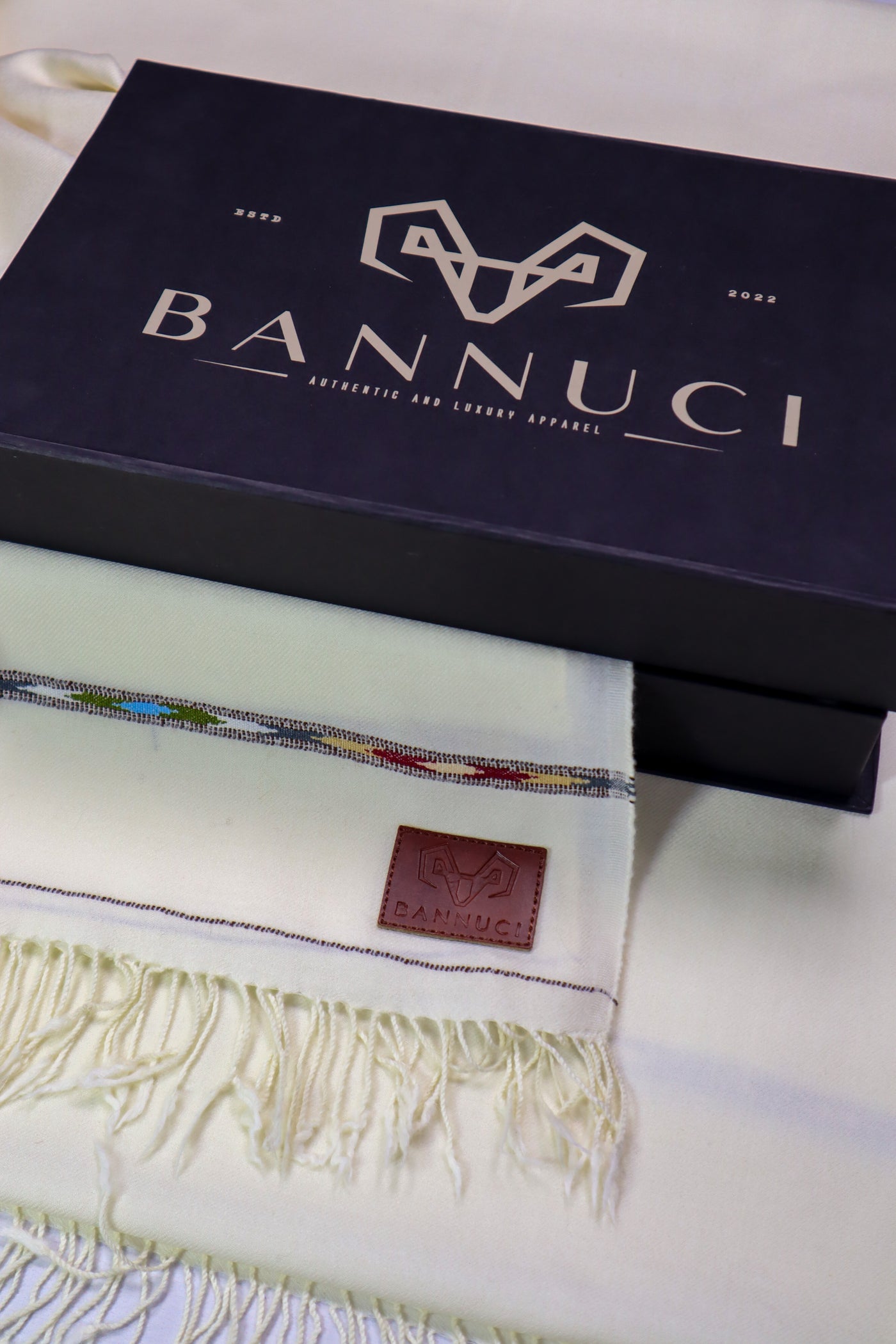 Premium Quality Blue Striped Off White Pure Woolen Shawl by BANNUCI