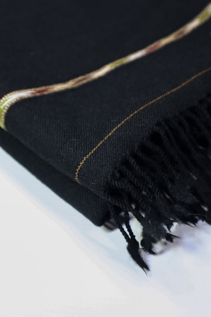 Premium Quality Single Fiber Black Striped Pure Woolen Shawl by Bannuci