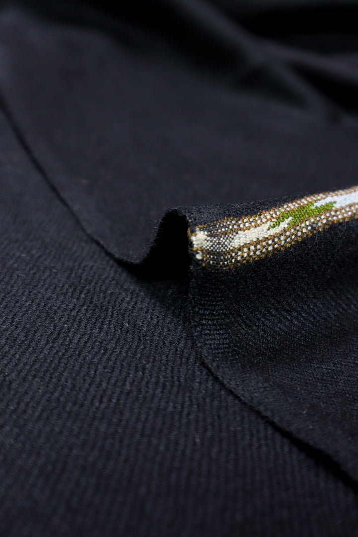 Premium Quality Single Fiber Black Striped Pure Woolen Shawl by Bannuci