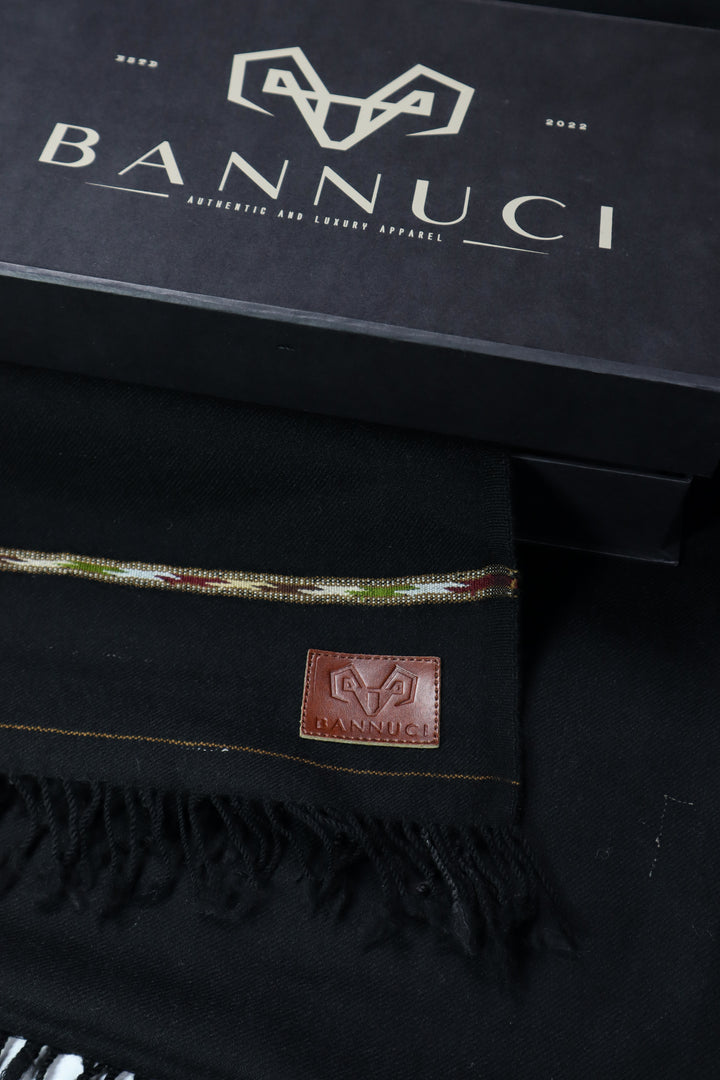 Premium Quality Single Fiber Black Striped Pure Woolen Shawl by Bannuci