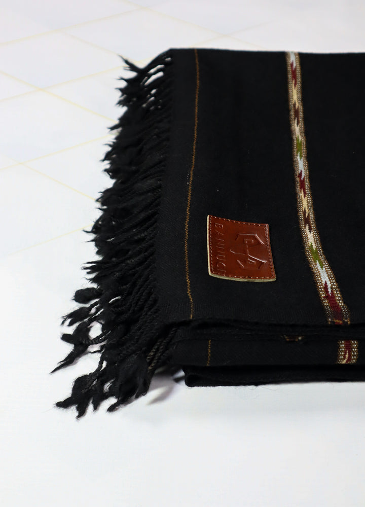 Premium Quality Single Fiber Black Striped Pure Woolen Shawl by Bannuci