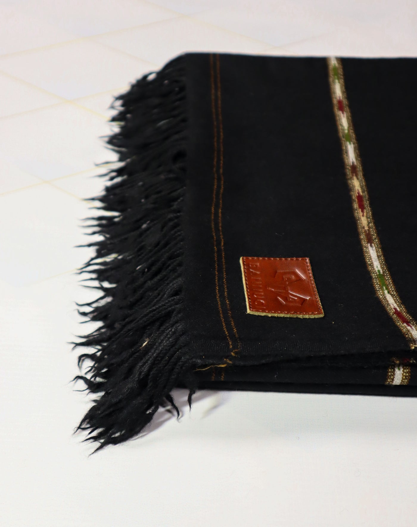 Premium Quality Double Fiber Black Striped Pure Woolen Shawl by Bannuci